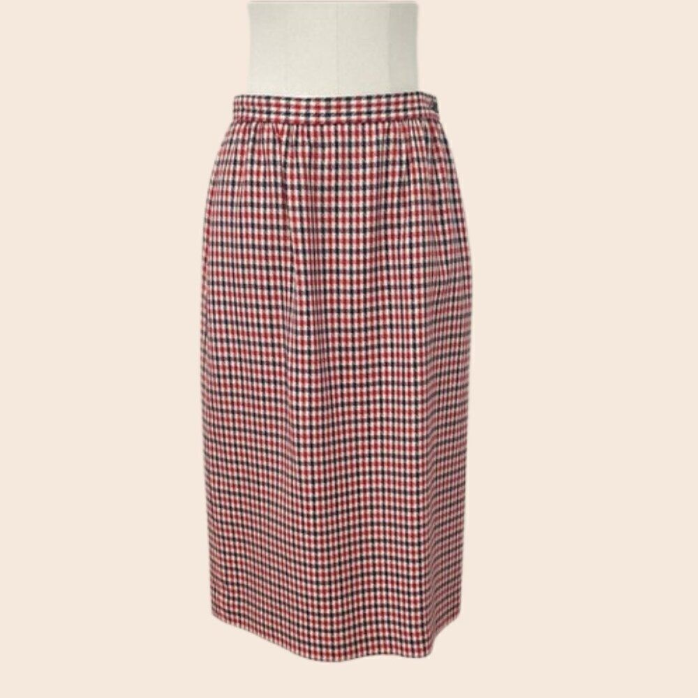 Vintage Red White Blue Sophisticates by Pendleton Houndstooth Pencil Skirt Sz 8